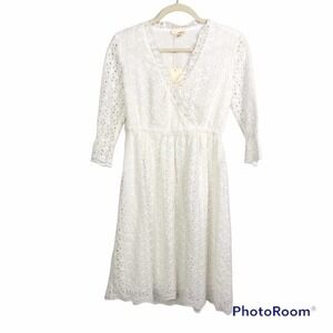 The Korner white crochet lace surplice neck aline mini dress size  S nwt